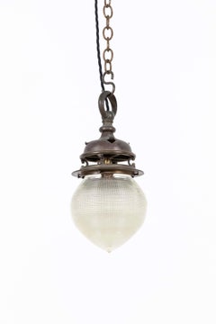 Vintage Antique Osler / Holophane Prismatic Glass Acorn Pendant Light. 1920