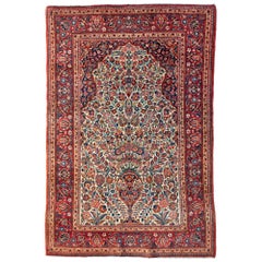 Vintage Antique Persian Red Ivory Dabir Kashan Small Area Rug