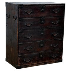 Vintage Antique Pine Campaign Chest with Iron Hardware