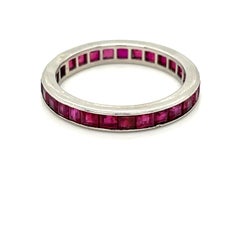 Vintage Antique Platinum Square Cut Ruby Band