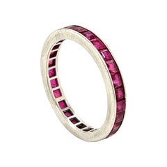 Vintage Antique Platinum Square Cut Ruby Band