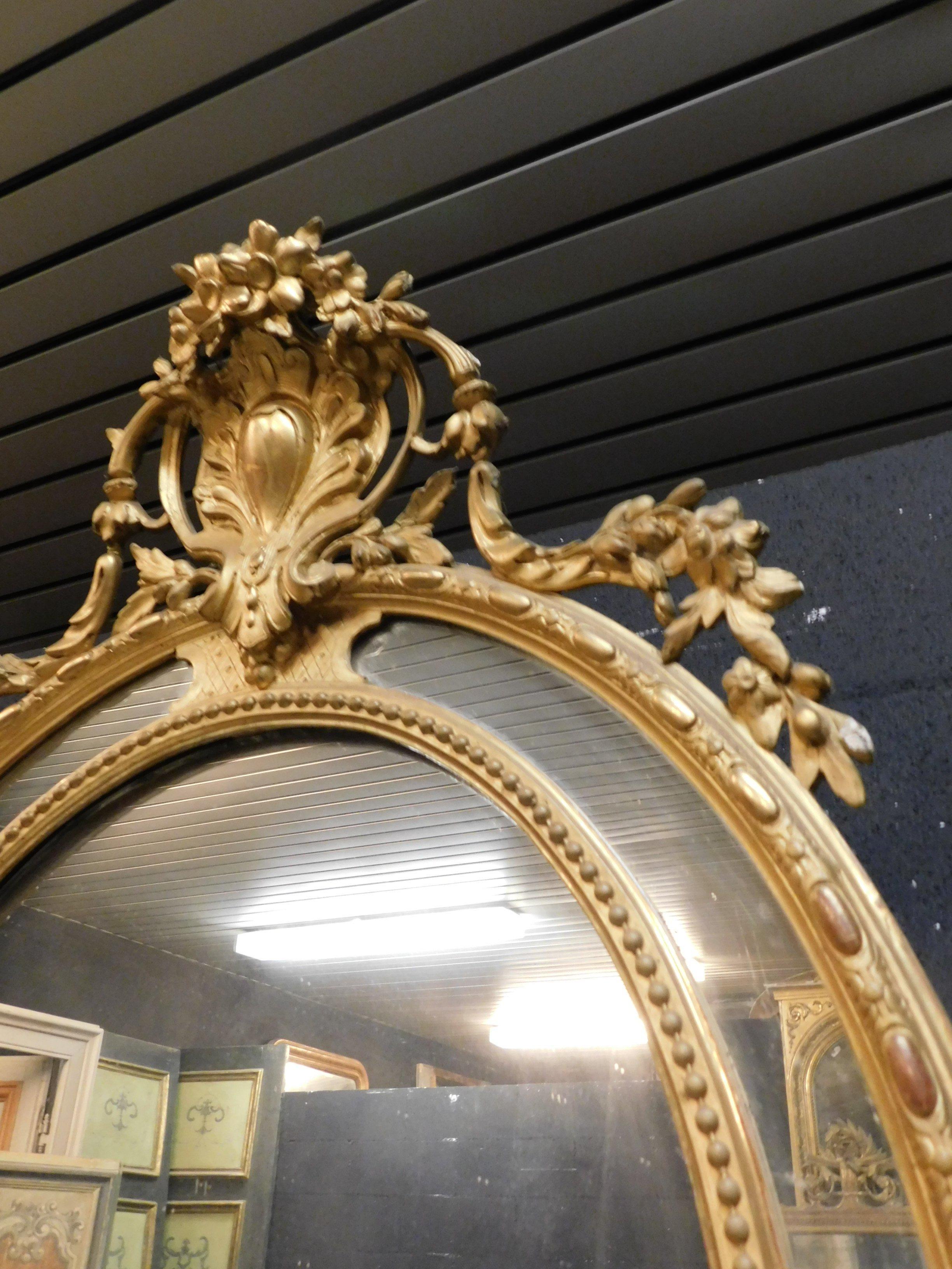 Vintage Antique Richly Carved Oval Mirror, 19th Century, Italy 2