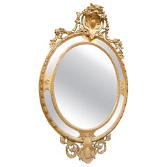 Vintage Antique Richly Carved Oval Mirror, 19th Century, Italy