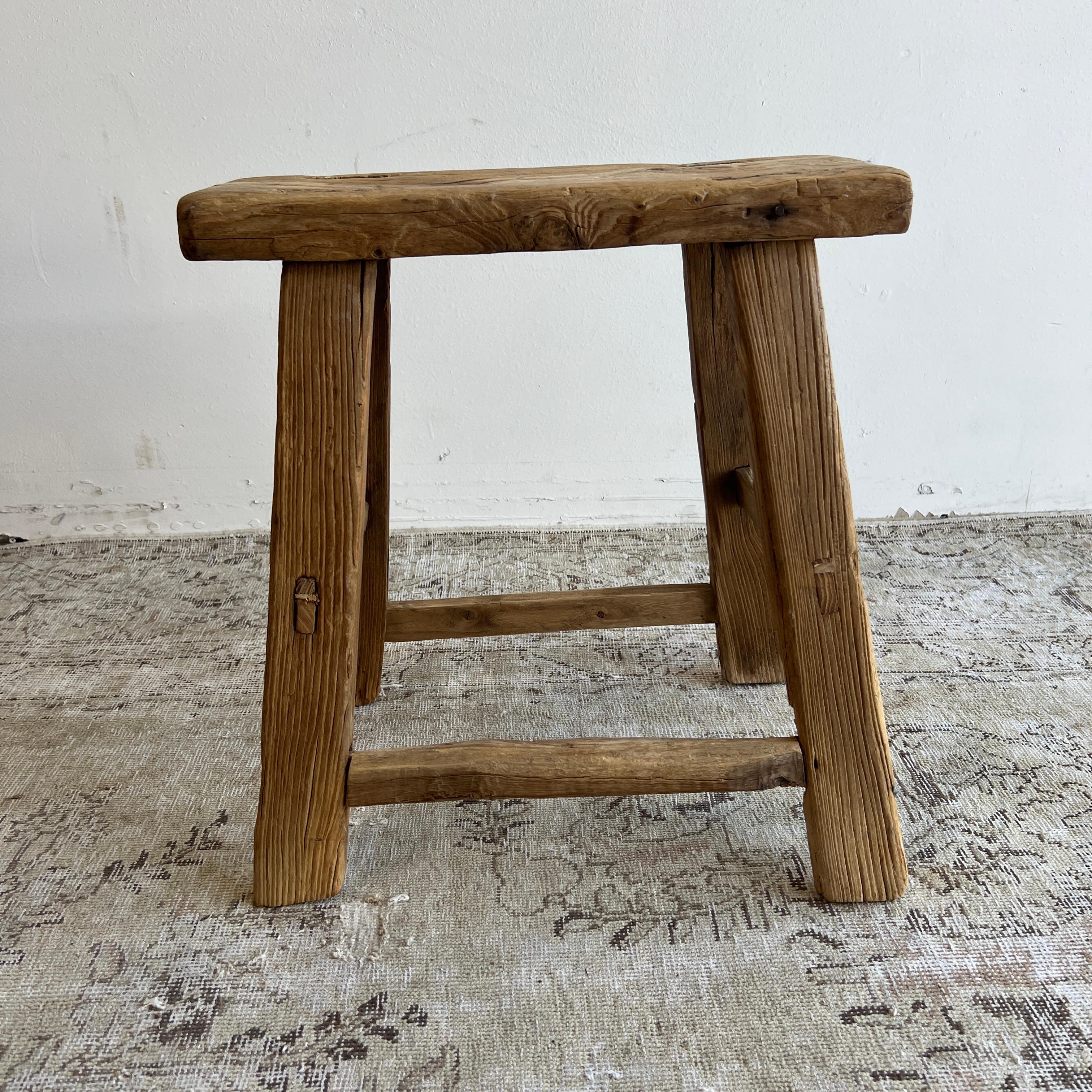 These are the real vintage antique elm wood stools! Beautiful antique patina, with weathering and age, these are solid and sturdy ready for daily use, use as a table, stool, drink table, they are great for any space.
Size: 19
