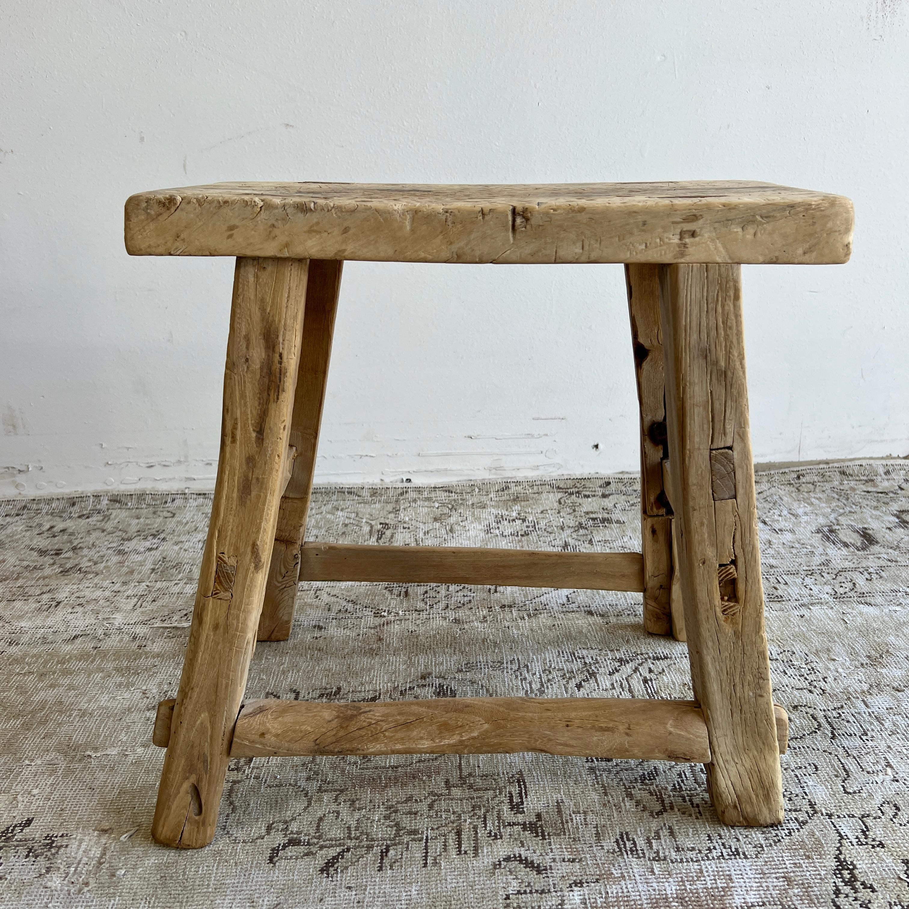 These are the real vintage antique elm wood stools! Beautiful antique patina, with weathering and age, these are solid and sturdy ready for daily use, use as a table, stool, drink table, they are great for any space.
Size: 19.5