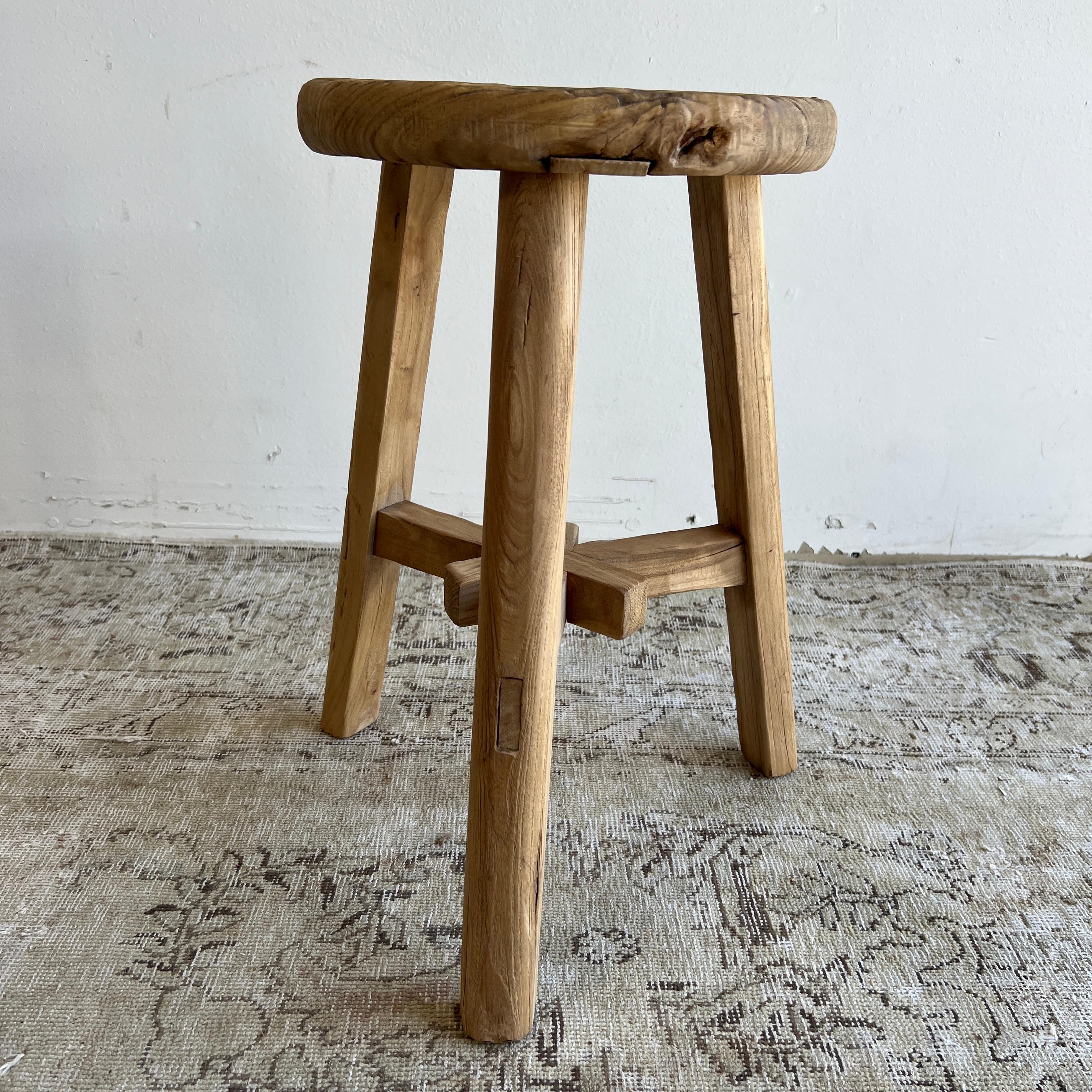 These are the real vintage antique elm wood stools! Beautiful antique patina, with weathering and age, these are solid and sturdy ready for daily use, use as a table, stool, drink table, they are great for any space
Size: 15
