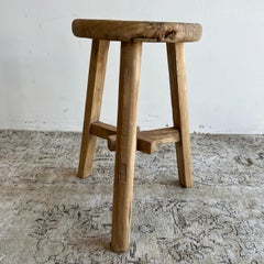 Vintage Antique Round Elmwood Stool