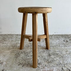 Vintage Antique Round Elmwood Stool