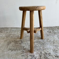 Vintage Antique Round Elmwood Stool