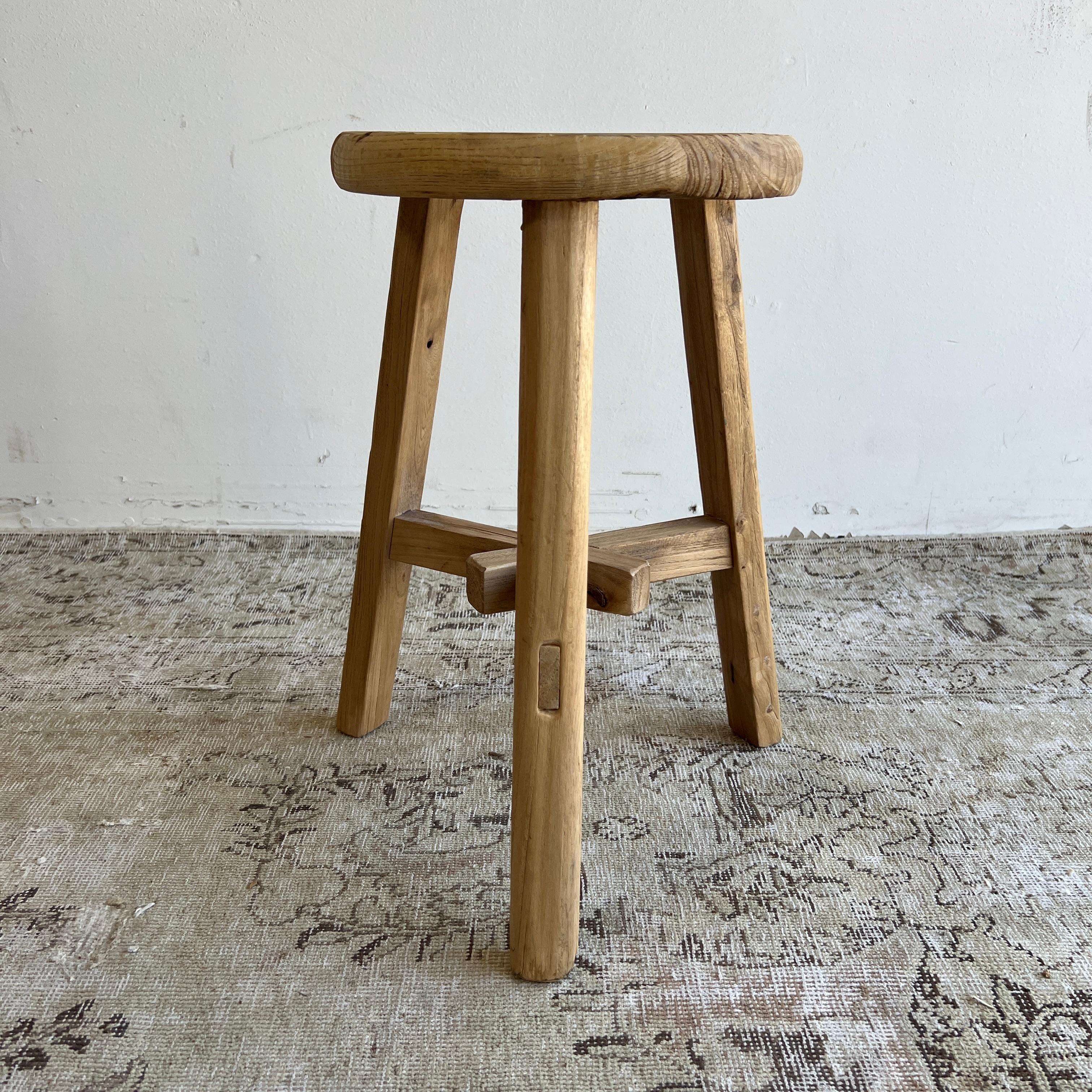These are the real vintage antique elm wood stools! Beautiful antique patina, with weathering and age, these are solid and sturdy ready for daily use, use as a table, stool, drink table, they are great for any space.
Size: 15