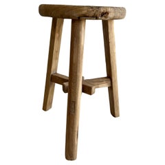 Tabouret rond vintage et ancien en bois d'orme