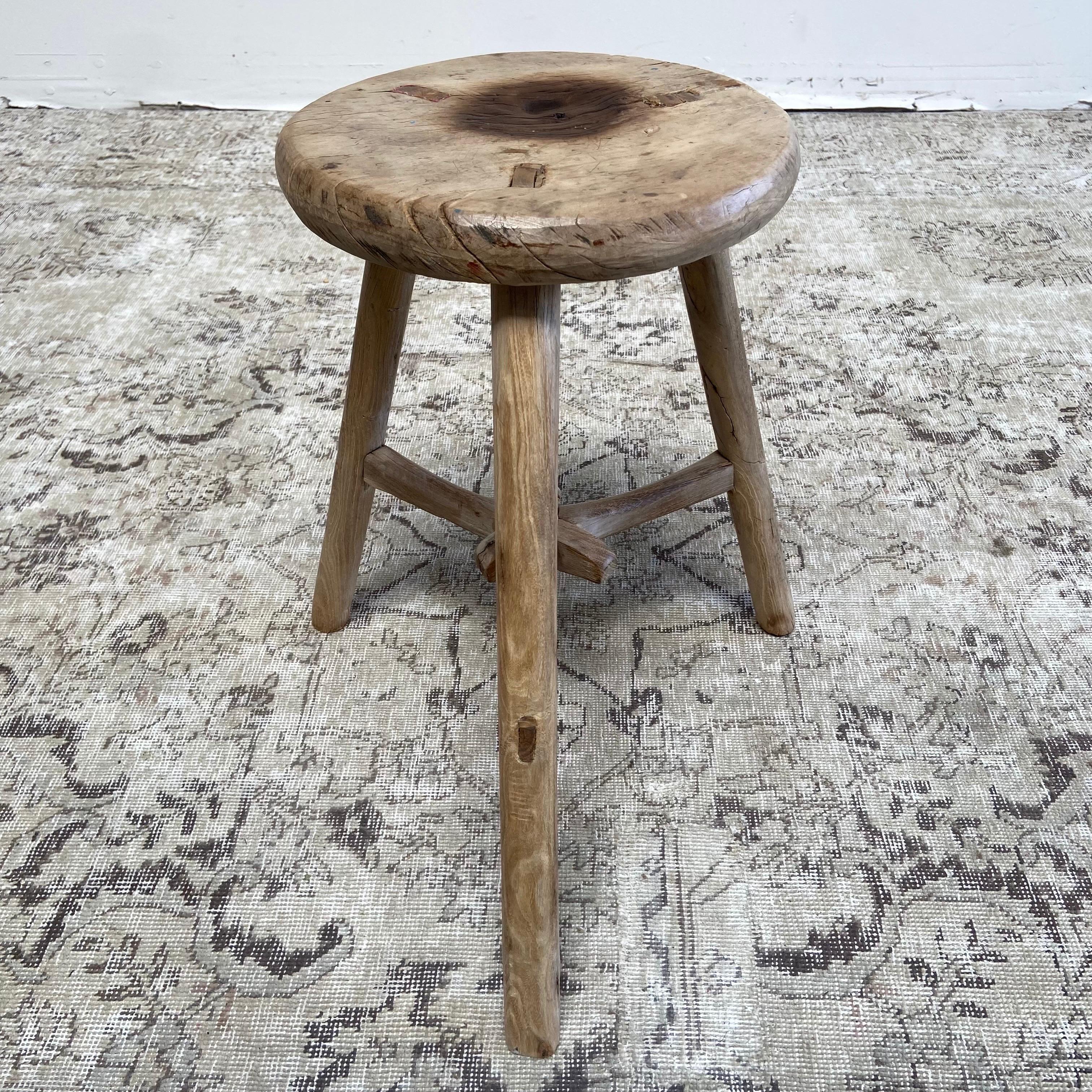 20th Century Vintage Antique Round Elmwood Stool or Side Table