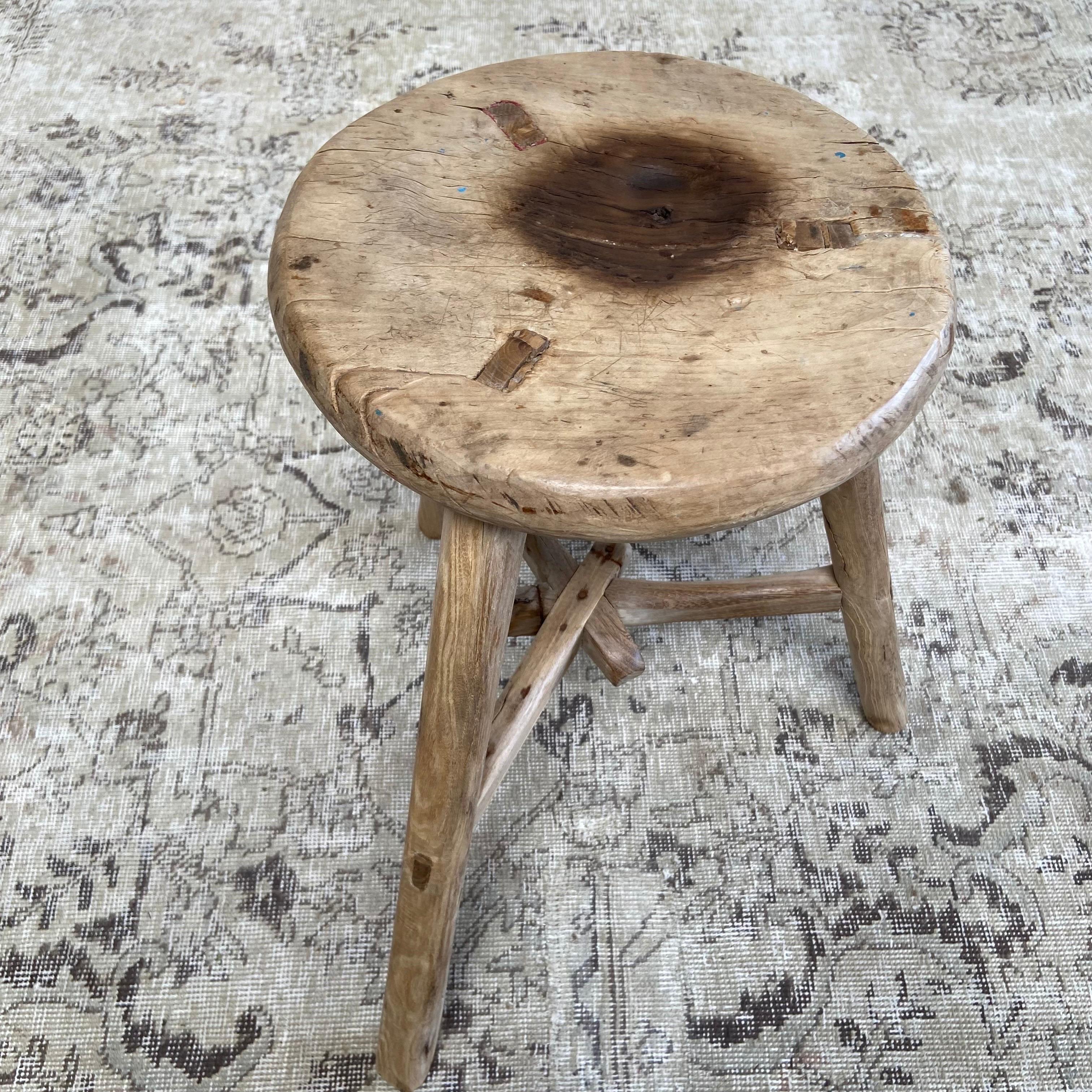 Vintage Antique Round Elmwood Stool or Side Table 4