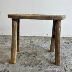 Vintage Antique Rounded Edge Elm Wood Stool