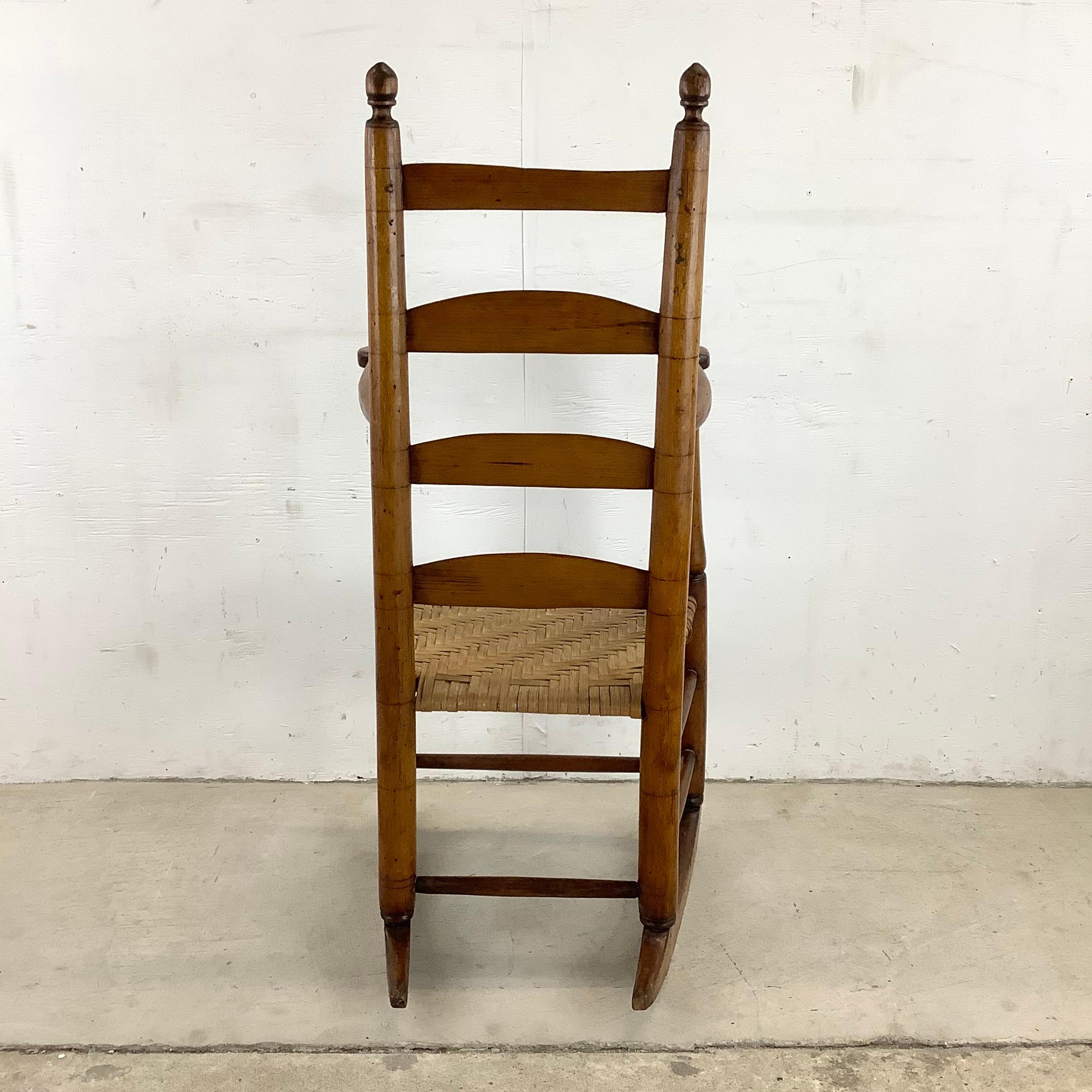 American Colonial Vintage Antique Rush Seat Child Rocking Chair For Sale
