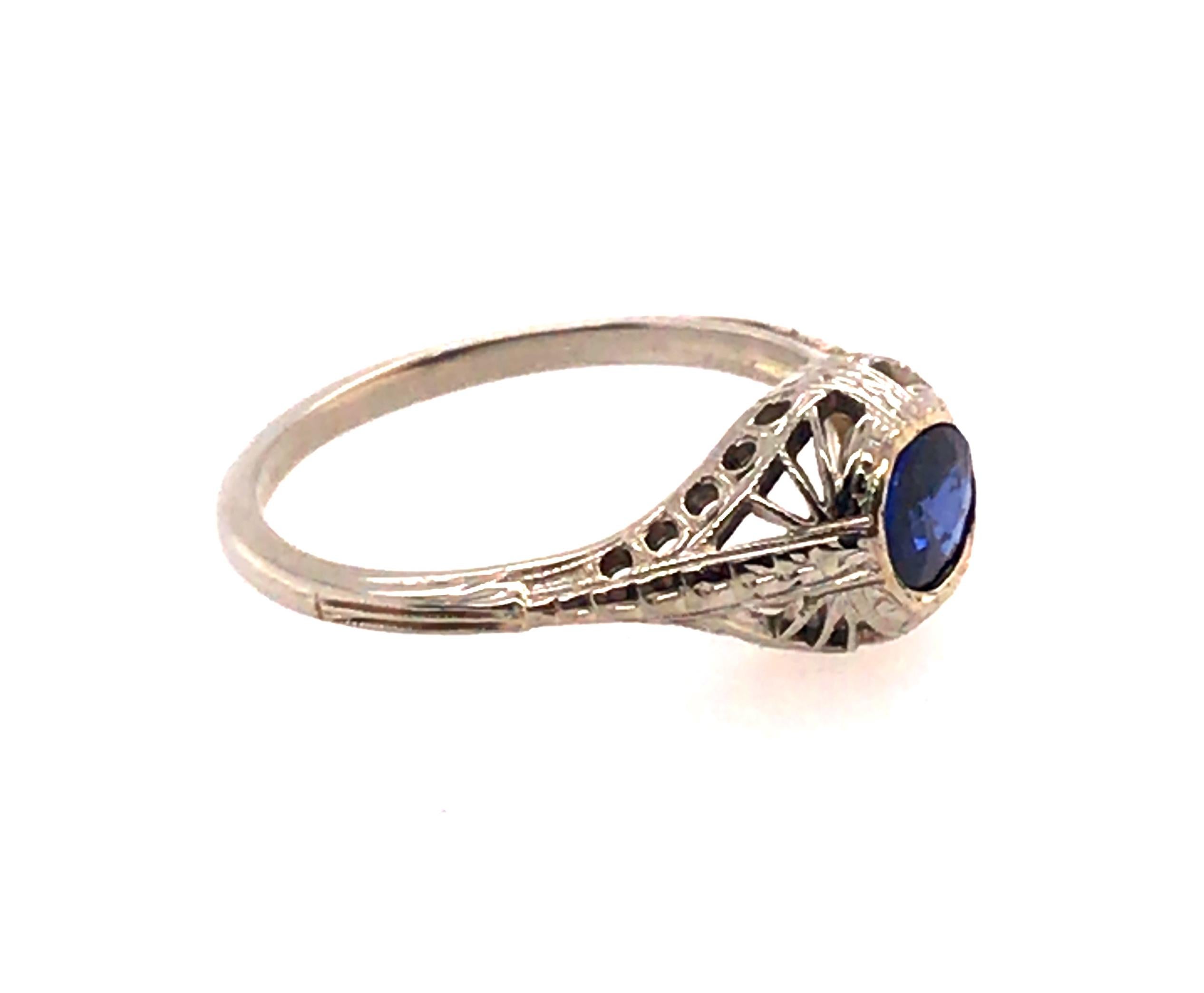 Round Cut Vintage Antique Sapphire Engagement Ring .50ct 18K White Gold Art Deco