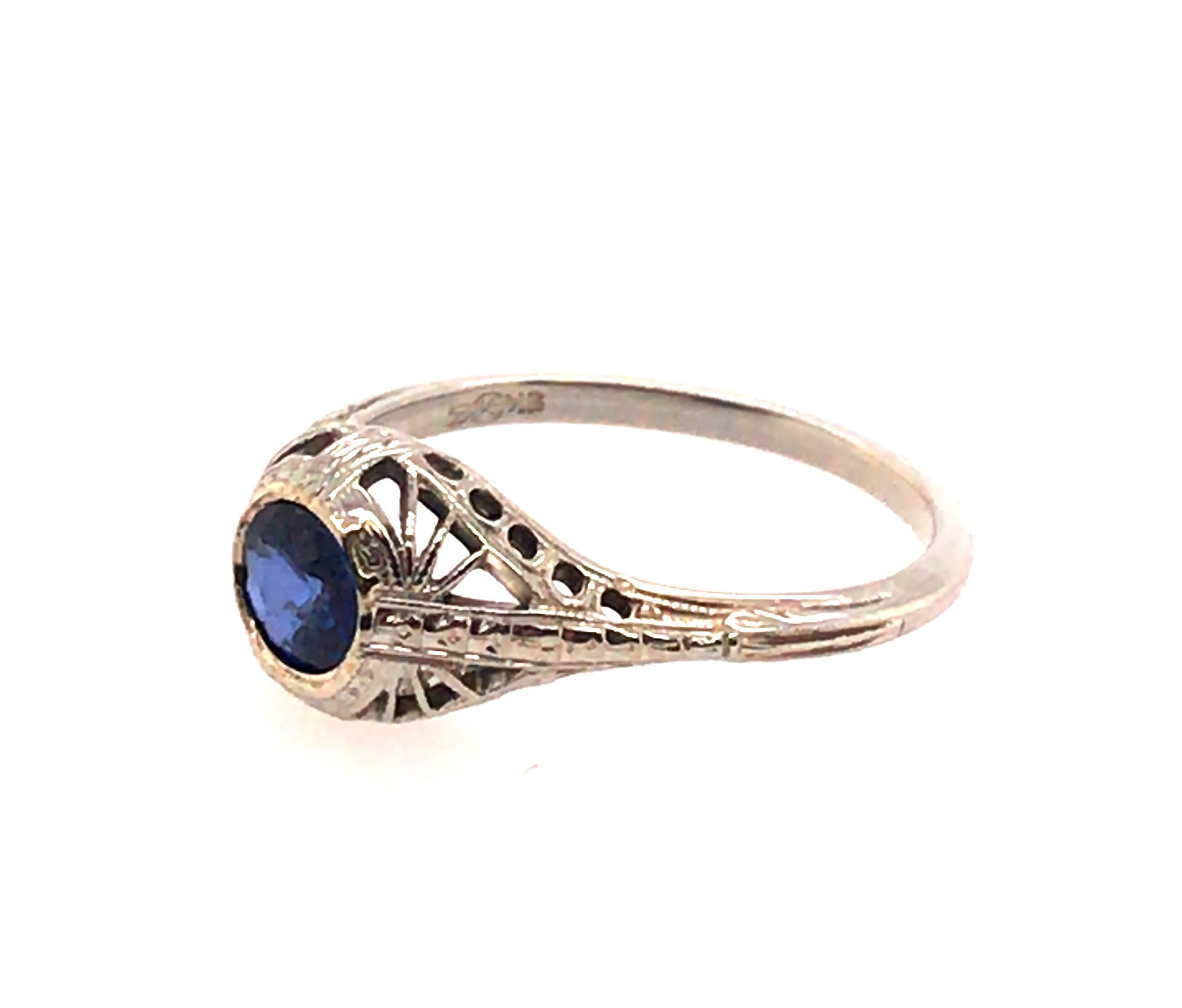 Vintage Antique Sapphire Engagement Ring .50ct 18K White Gold Art Deco In Excellent Condition In Dearborn, MI