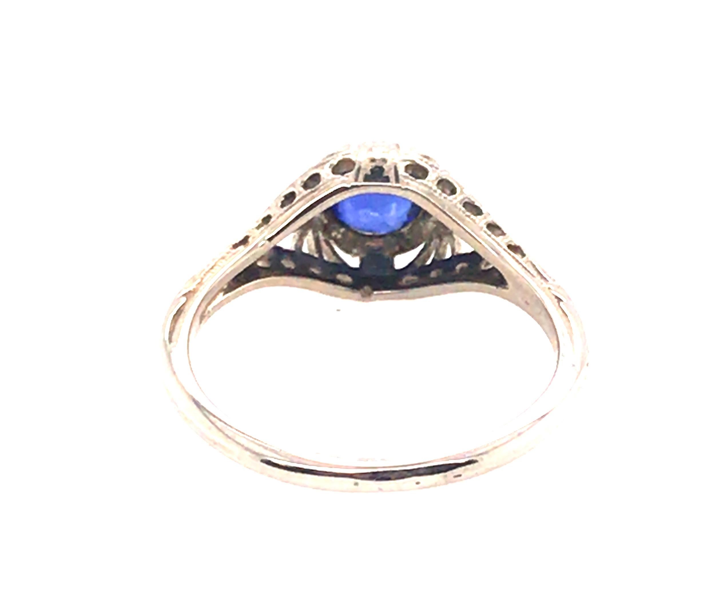 Vintage Antique Sapphire Engagement Ring .50ct 18K White Gold Art Deco 1