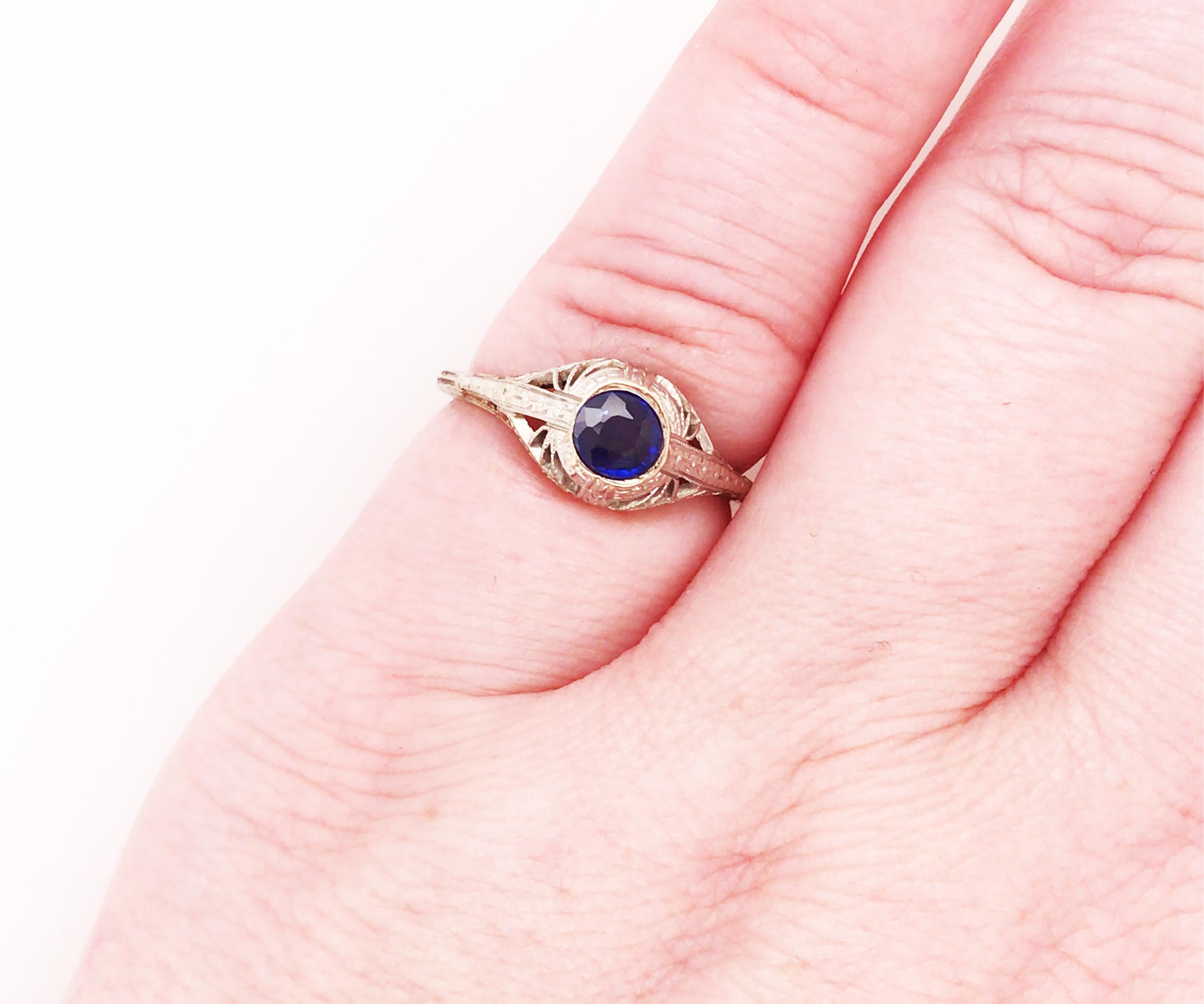 Vintage Antique Sapphire Engagement Ring .50ct 18K White Gold Art Deco 2