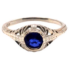 Vintage Antique Sapphire Engagement Ring .50ct 18K White Gold Art Deco