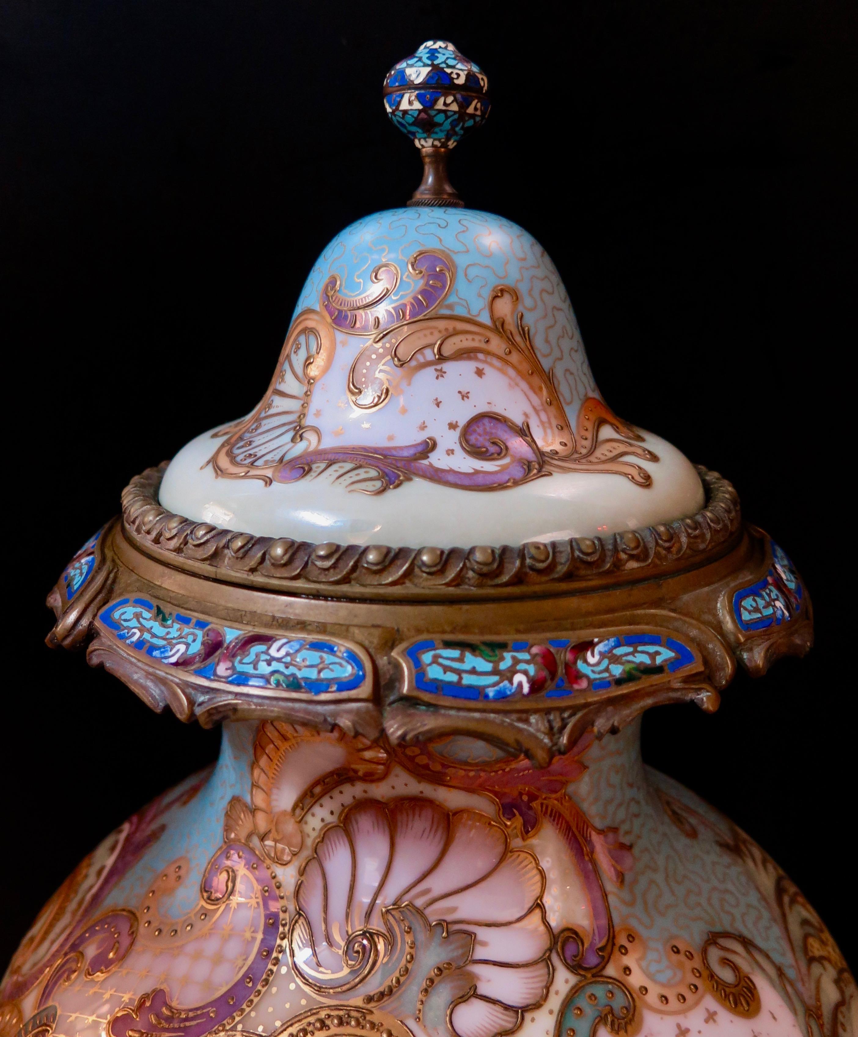 Vintage Antique Sevres & Champlevé Palace Covered Urn In Good Condition In Bronx, NY