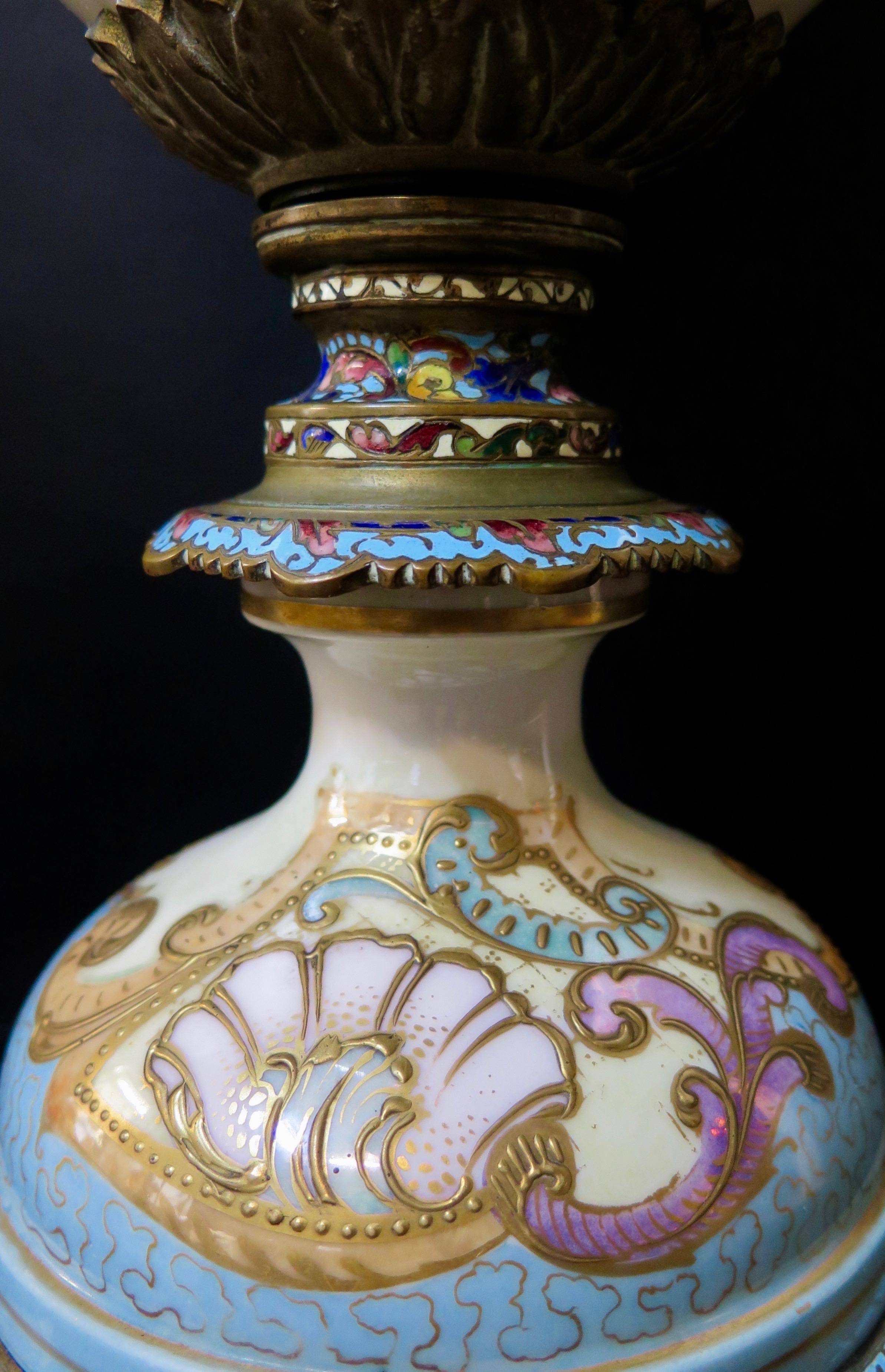 Porcelain Vintage Antique Sevres & Champlevé Palace Covered Urn