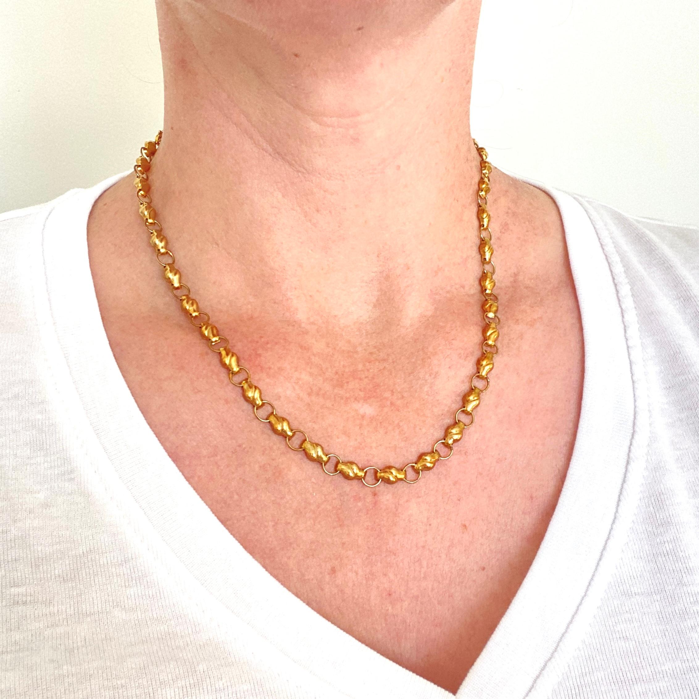 Art Nouveau Vintage, Antique, Solid 14kt Yellow Gold Chain Link Necklace