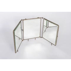 Vintage Antiguo Espejo de Pared / Tocador de Barbero en Metal, circa 1910