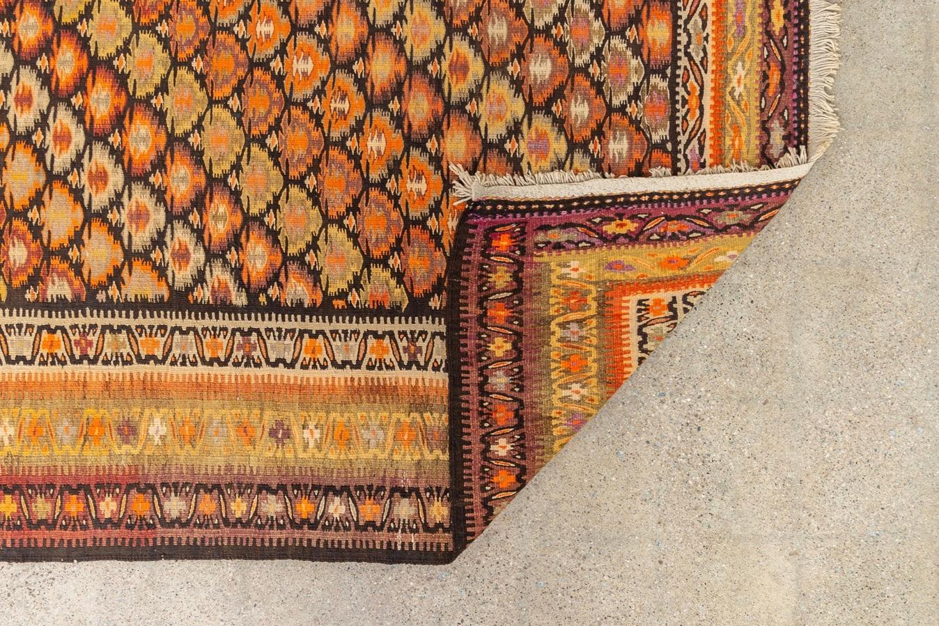 Vintage Antique Tribal Handmade Orange Wool Floor Rug For Sale 4