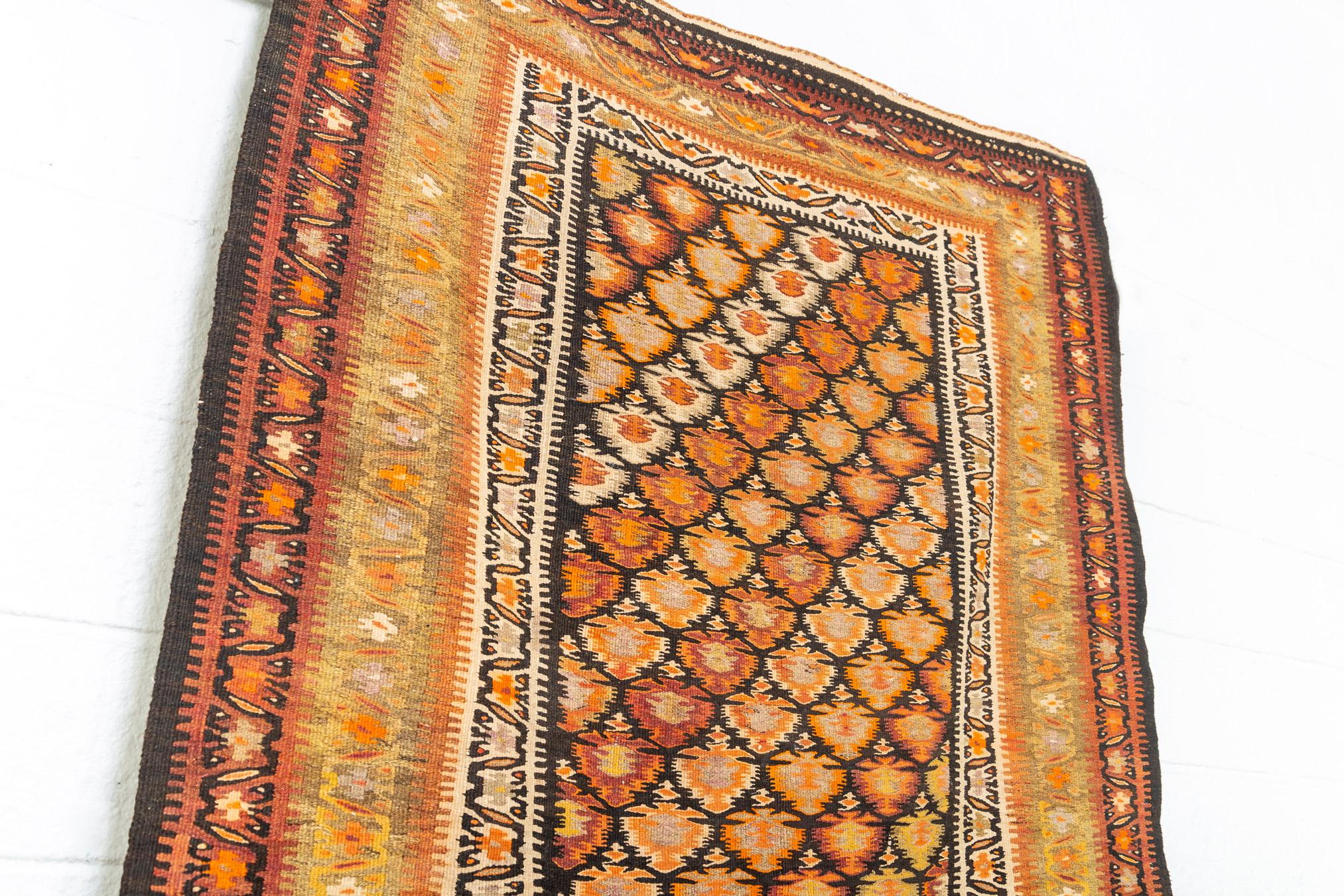 Vintage Antique Tribal Handmade Orange Wool Floor Rug In Good Condition For Sale In Detroit, MI