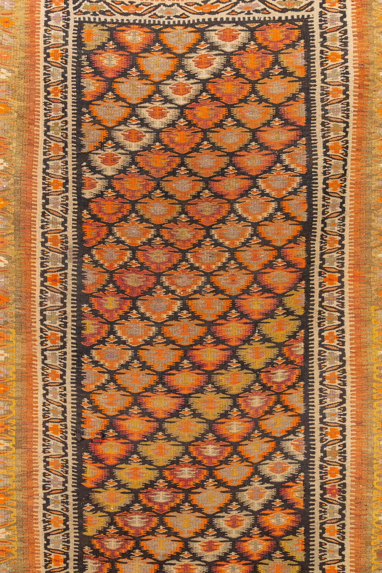 Vintage Antique Tribal Handmade Orange Wool Floor Rug For Sale 2