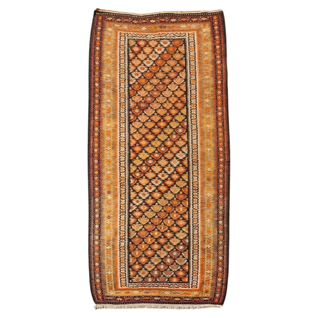 Vintage Antique Tribal Handmade Orange Wool Floor Rug For Sale