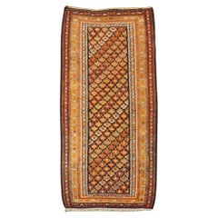 Tapis de sol vintage antique tribal fait main en laine orange