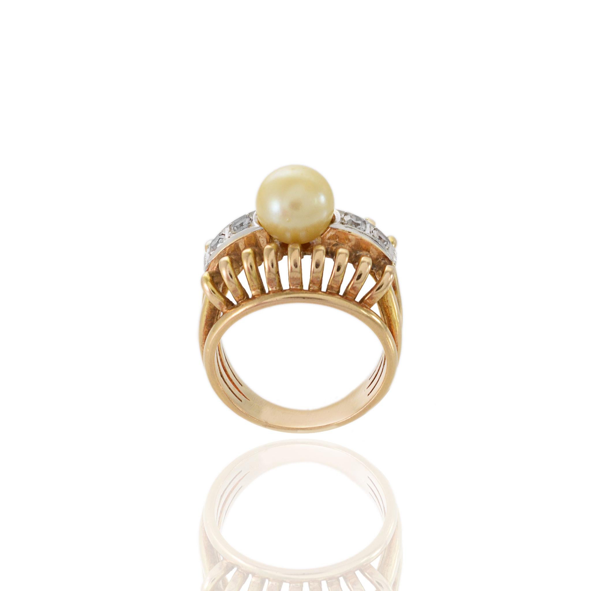 Vintage Antique Victorian Era 18KT Yellow Gold And Platinum Pearl Diamond Ring 1