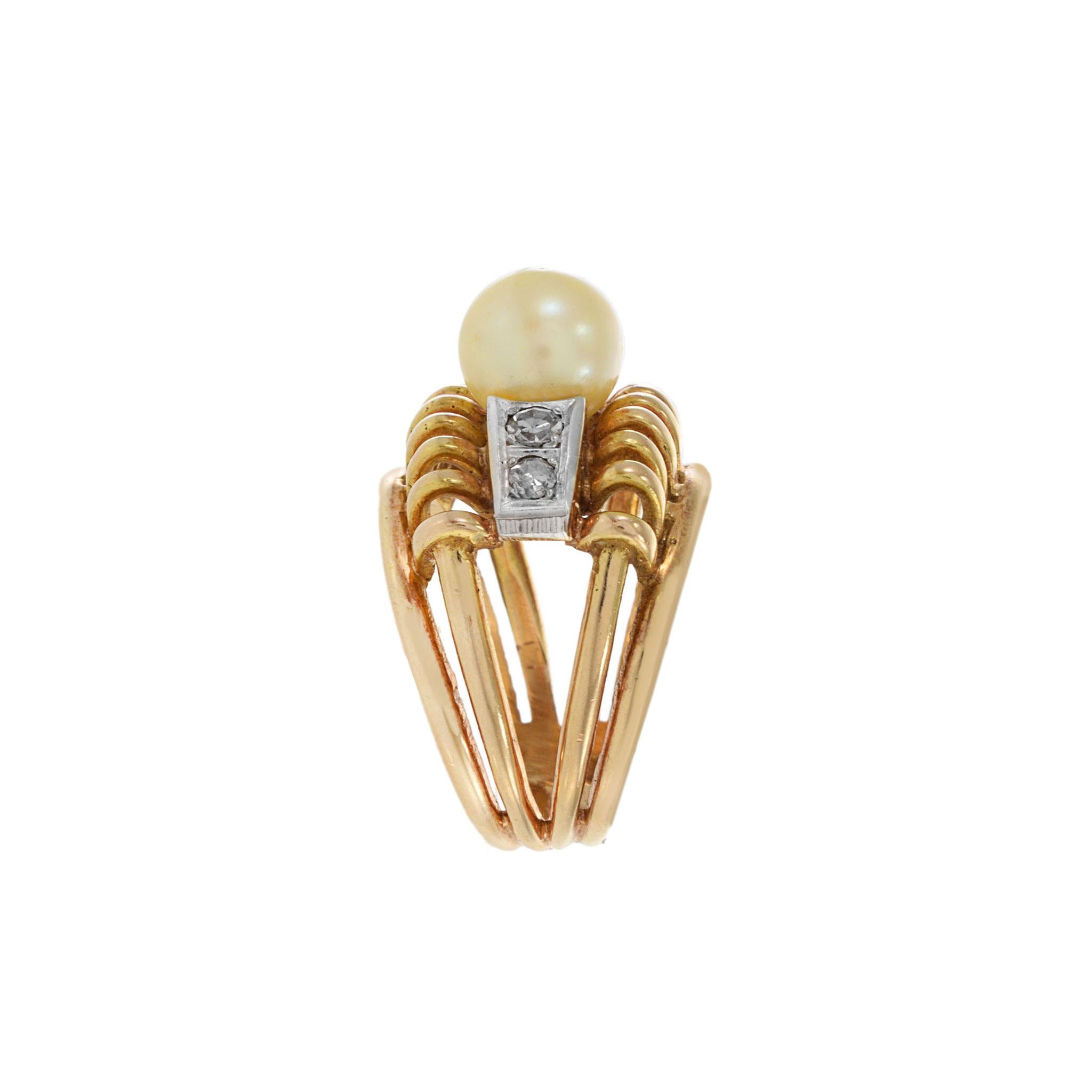 Vintage Antique Victorian Era 18KT Yellow Gold And Platinum Pearl Diamond Ring 2