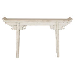 Table console Vintage Antique Blanc avec Patina Whiting et détails sculptés