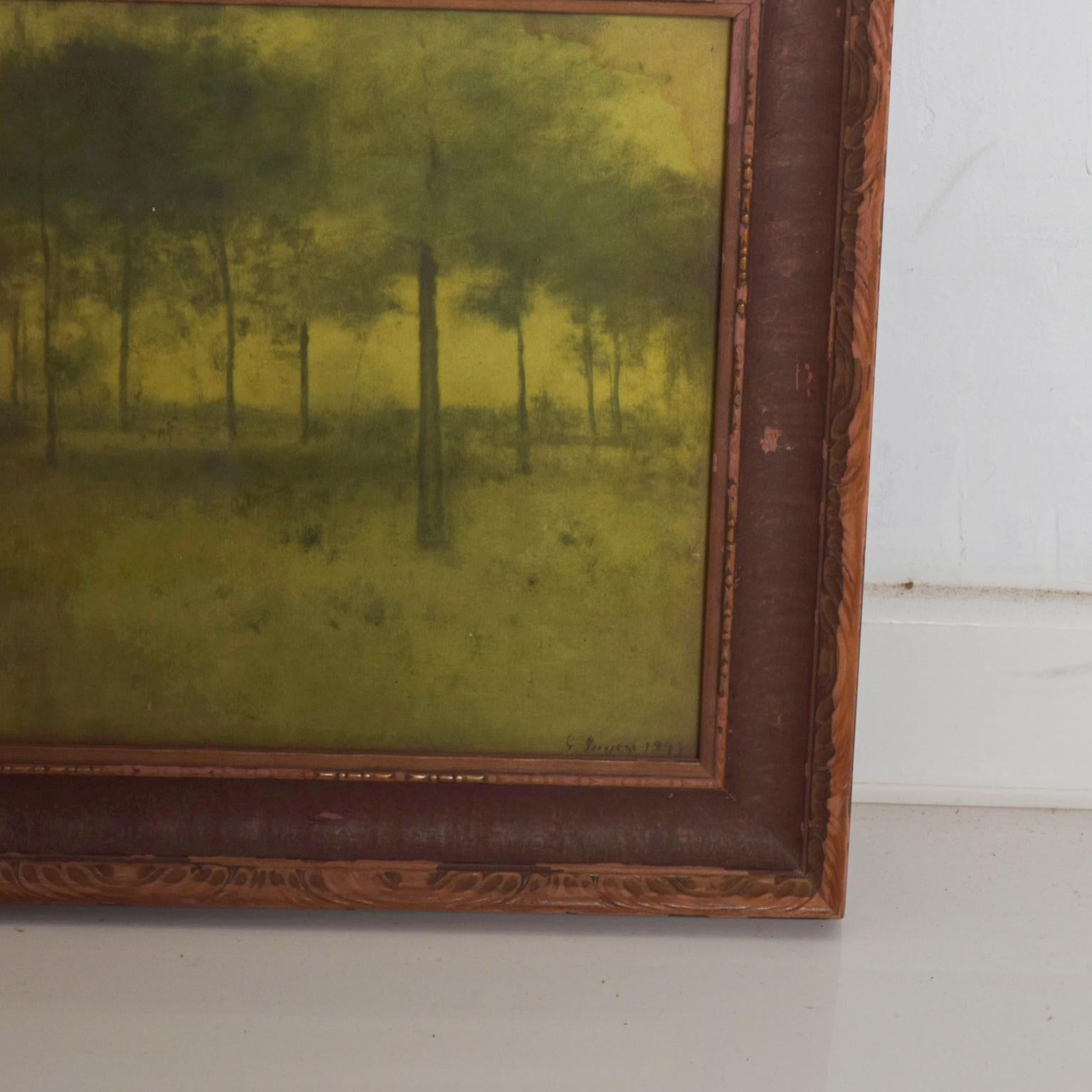 Unknown Vintage Antique Wood Framed Print Art Scenic Tree Landscape