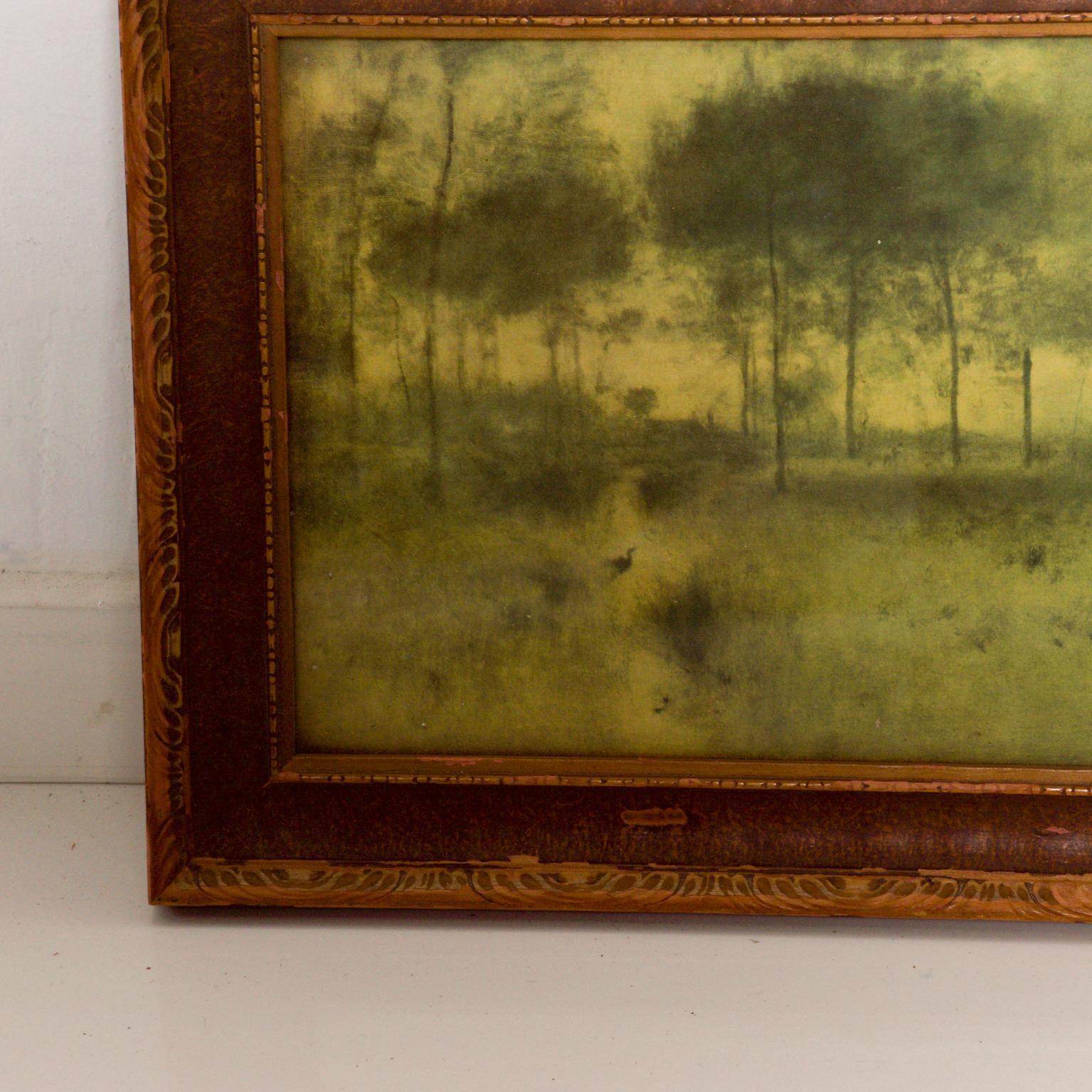 Vintage Antique Wood Framed Print Art Scenic Tree Landscape 1