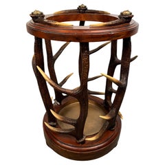 Vintage Antler and Hardwood Umbrella Stand