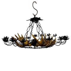 Vintage Antler Chandelier with Forged Iron Suspension