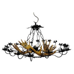 Retro Antler Chandelier with Forged Iron Suspension
