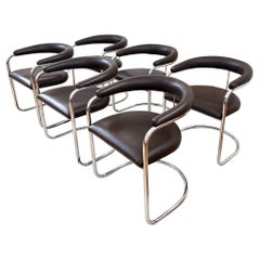 Set di 6 poltrone vintage Anton Lorenz per Thonet "Ss33" in marrone scuro + cromo
