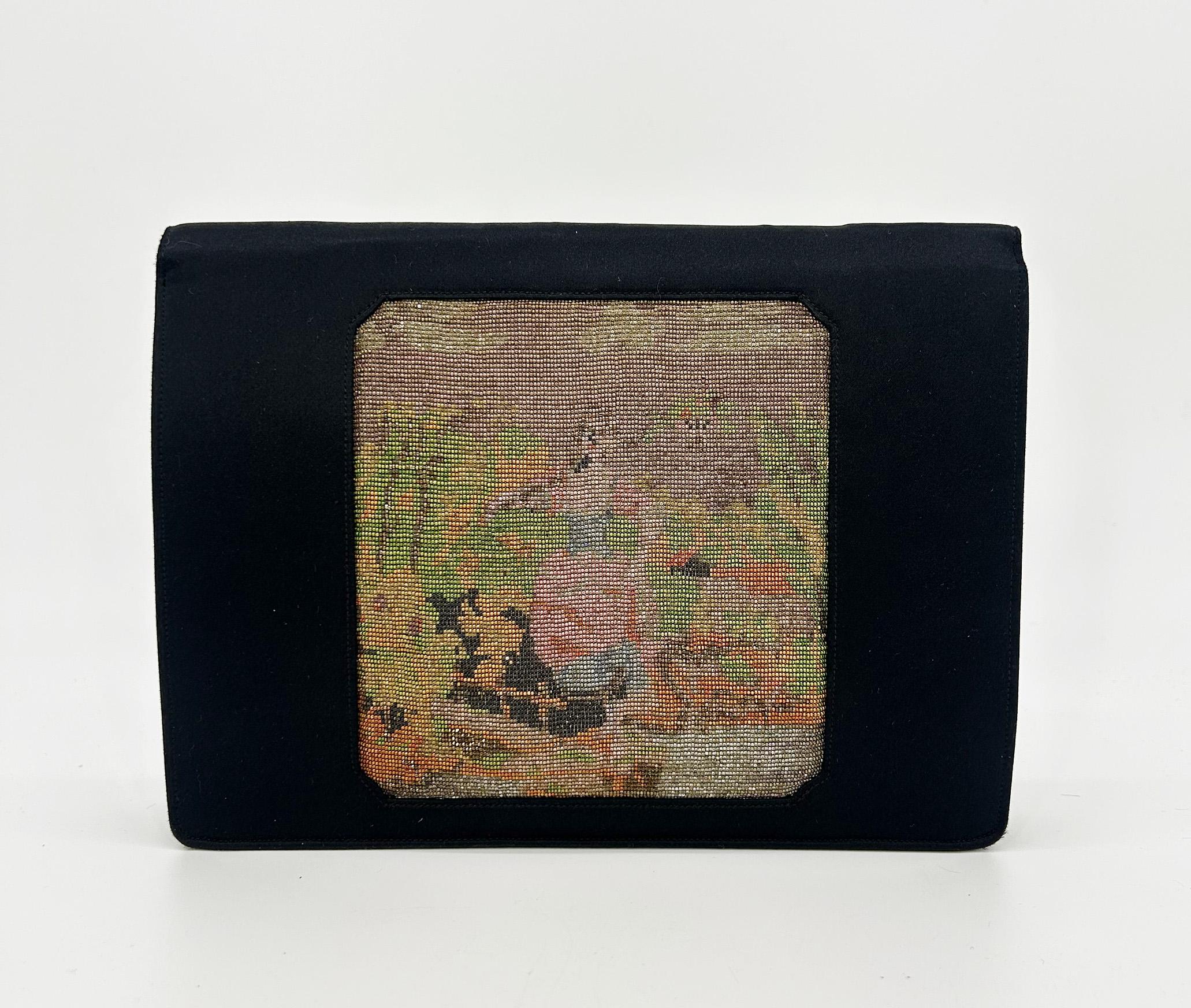 Vintage Anton Moritz Black Silk Glass Beaded Evening Bag Clutch c1960s In Good Condition For Sale In Philadelphia, PA