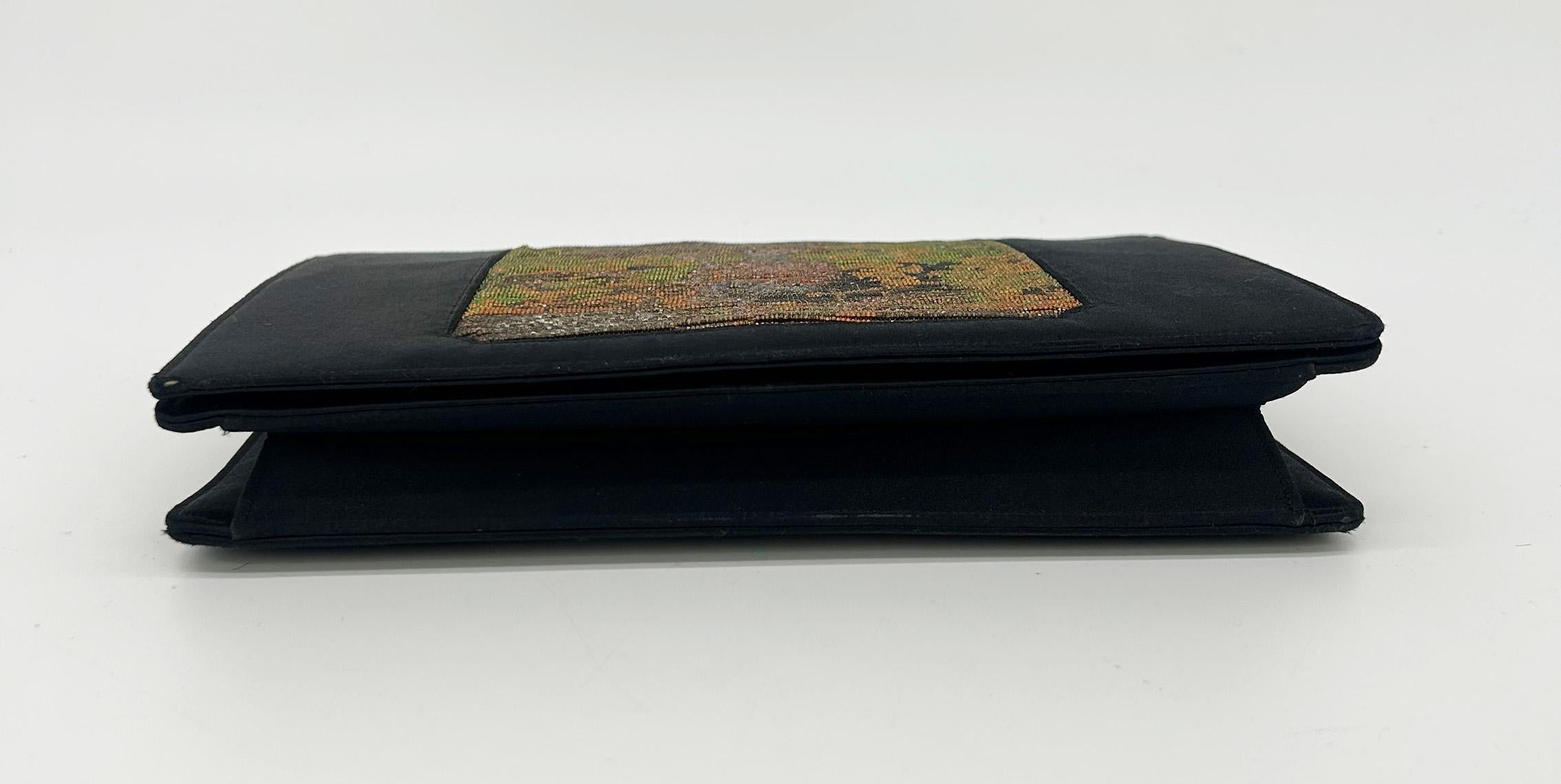 Women's Vintage Anton Moritz Black Silk Glass Beaded Evening Bag Clutch c1960s For Sale