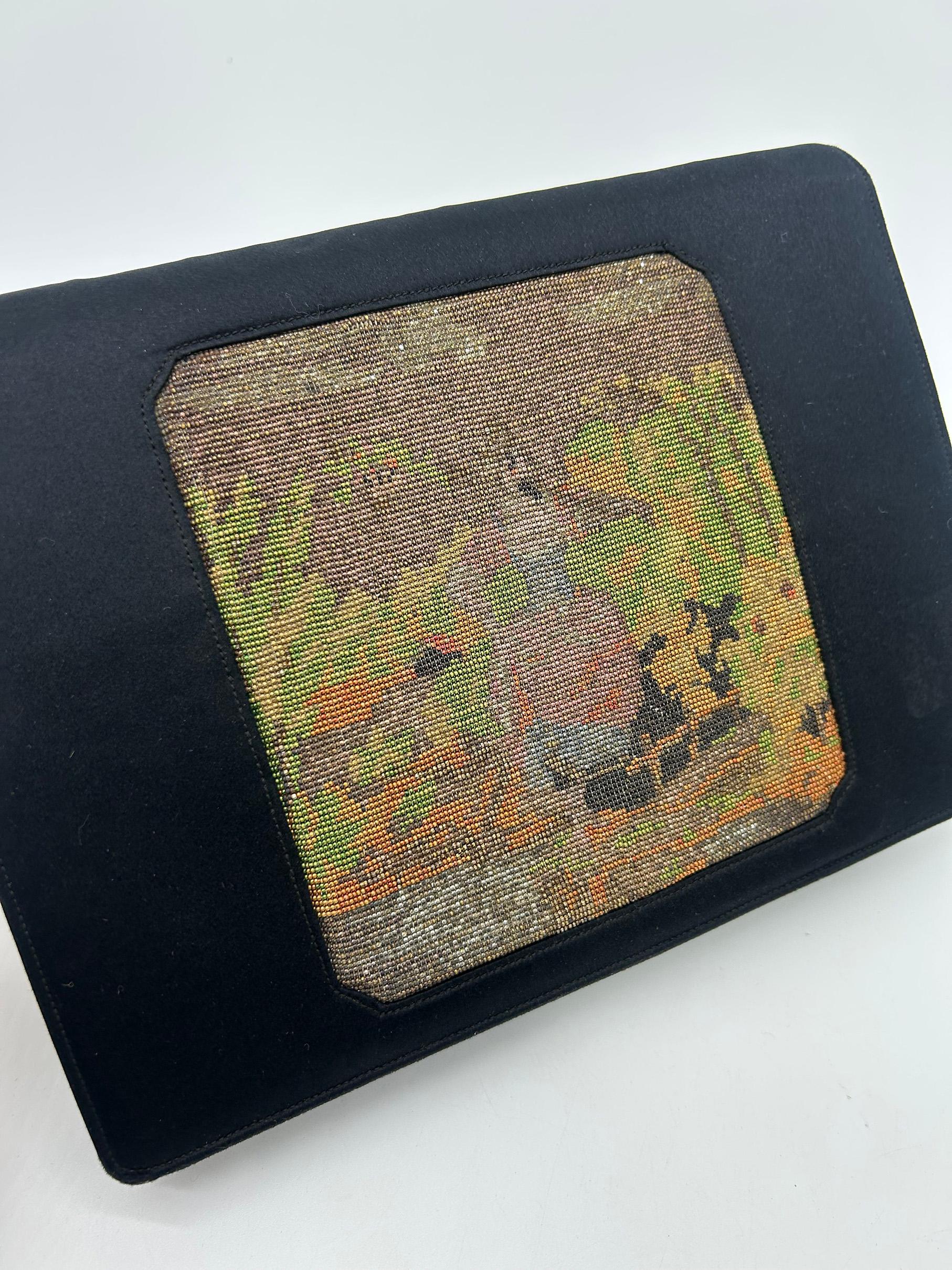 Vintage Anton Moritz Black Silk Glass Beaded Evening Bag Clutch c1960s For Sale 4