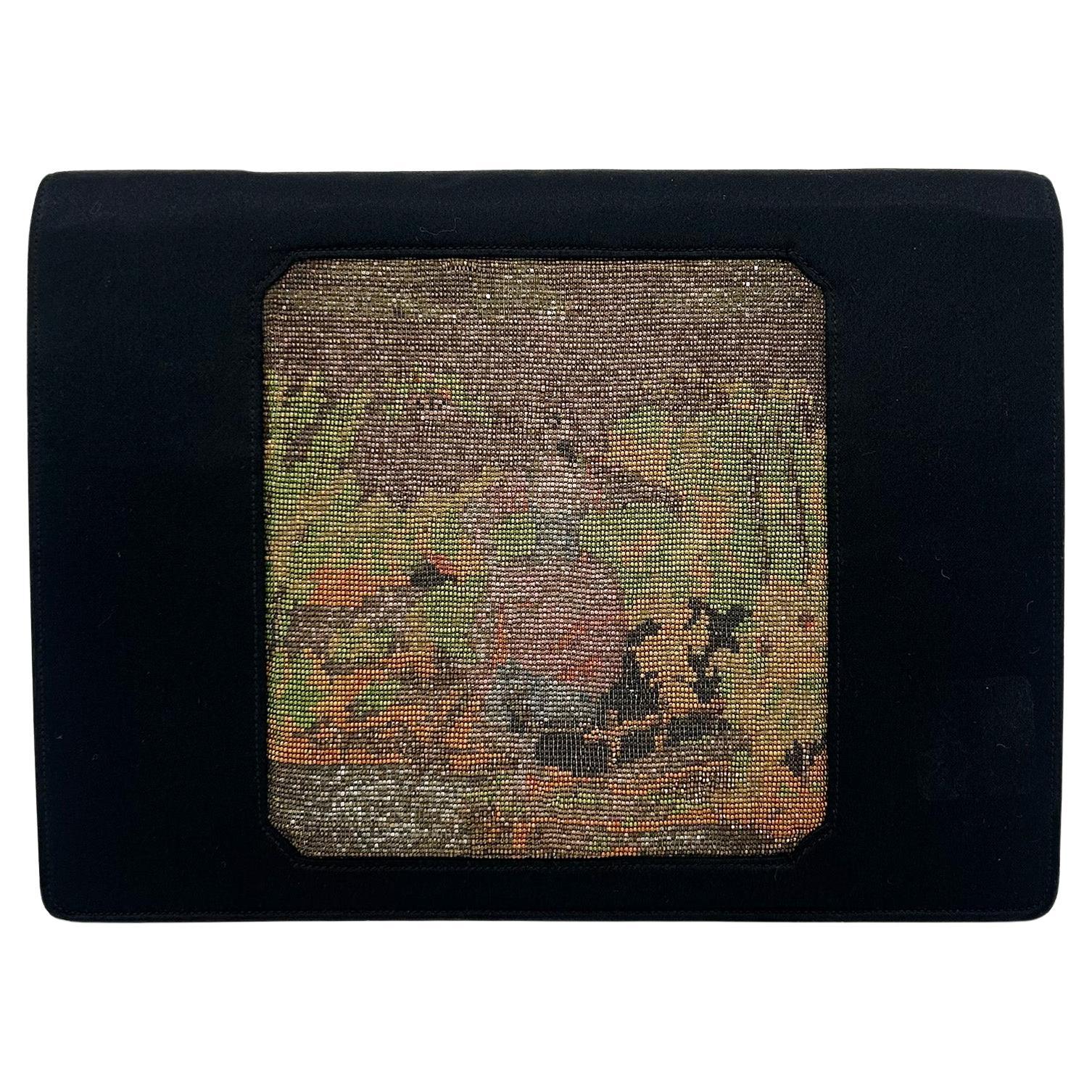 Vintage Anton Moritz Black Silk Glass Beaded Evening Bag Clutch c1960s