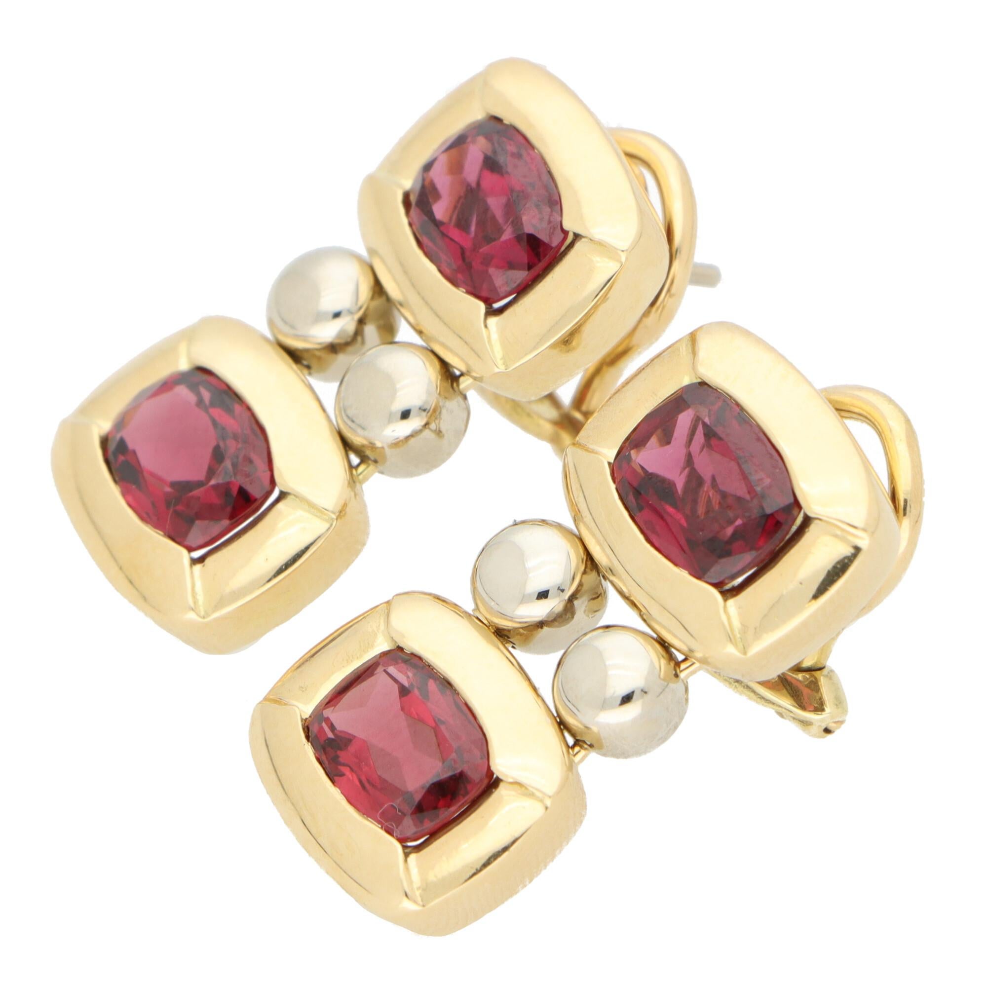Vintage Antonini Garnet Drop Earrings in 18k White and Yellow Gold In Good Condition In London, GB