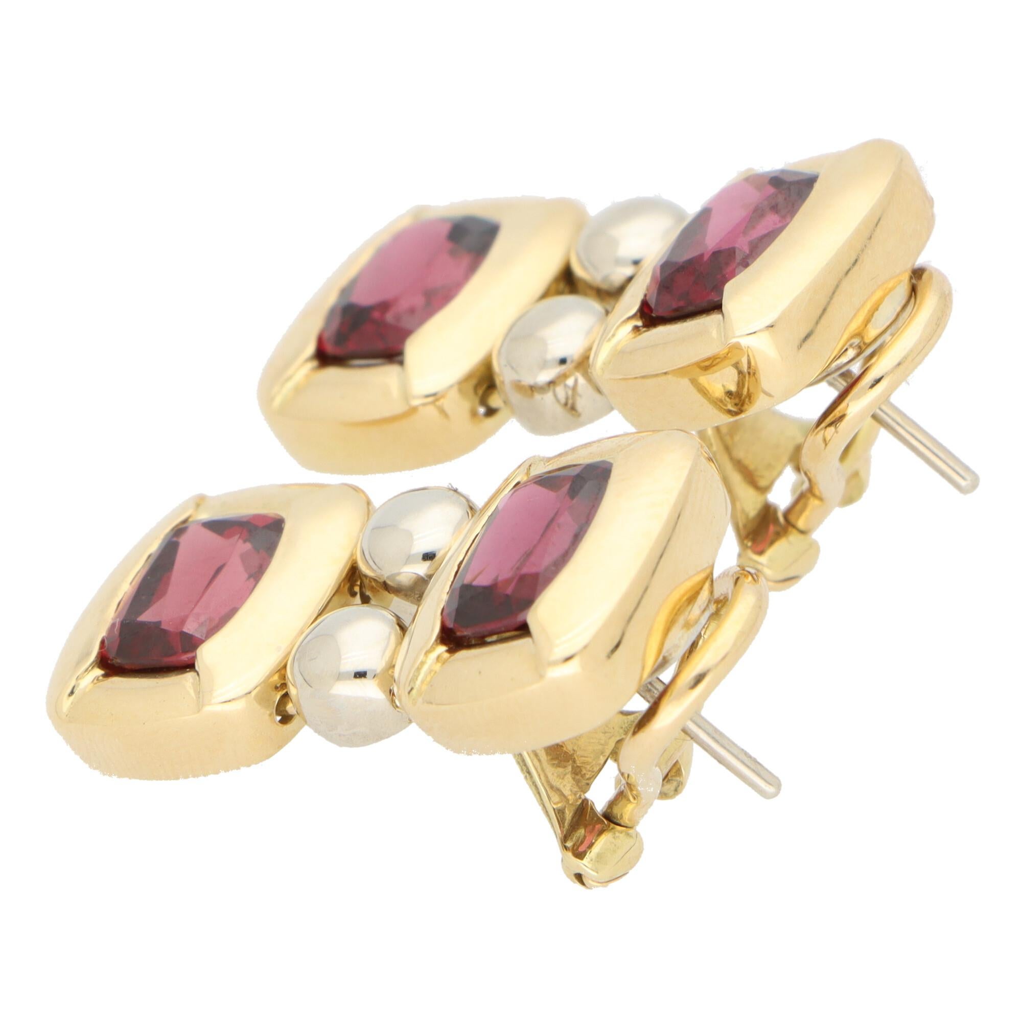 Women's or Men's Vintage Antonini Garnet Drop Earrings in 18k White and Yellow Gold