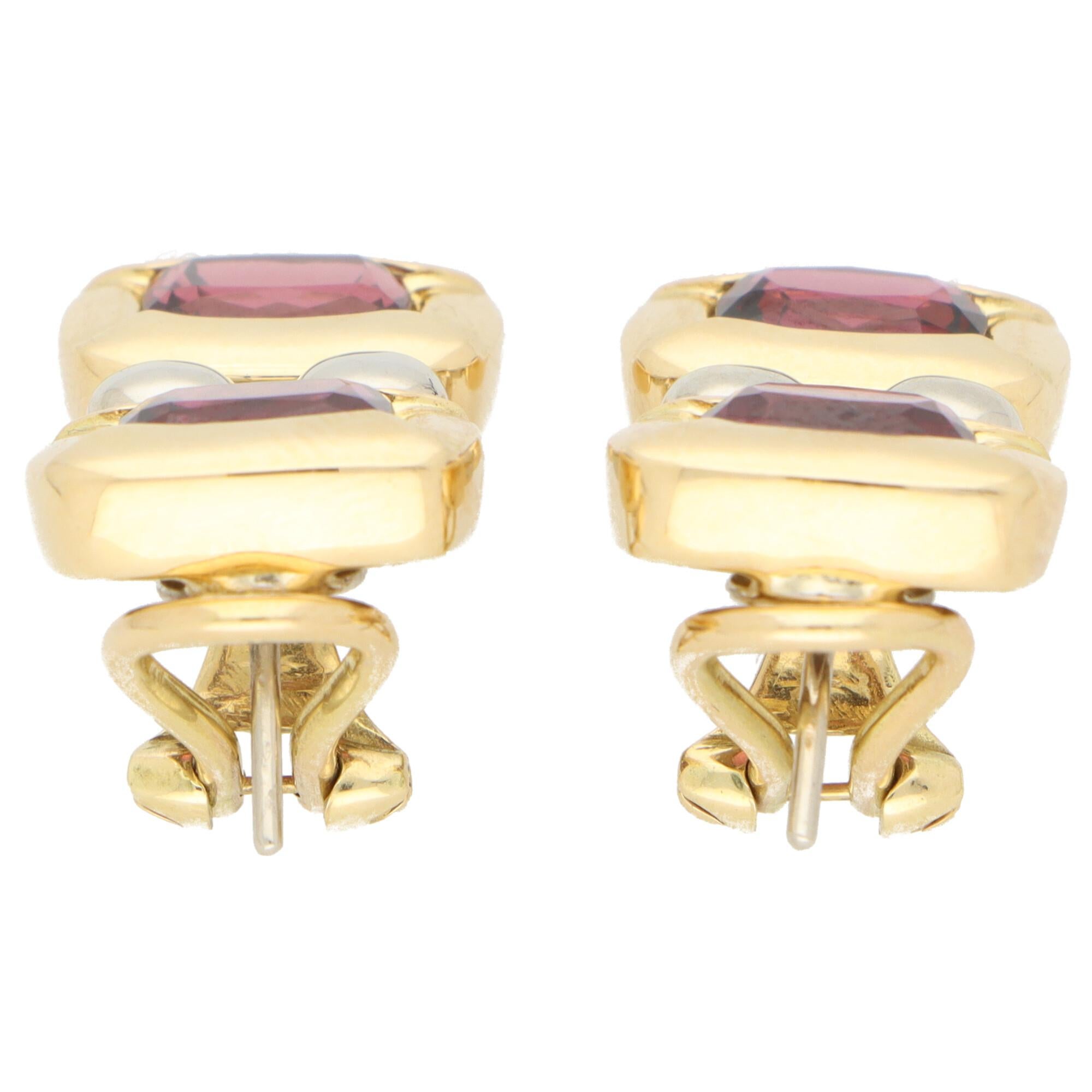Vintage Antonini Garnet Drop Earrings in 18k White and Yellow Gold 1