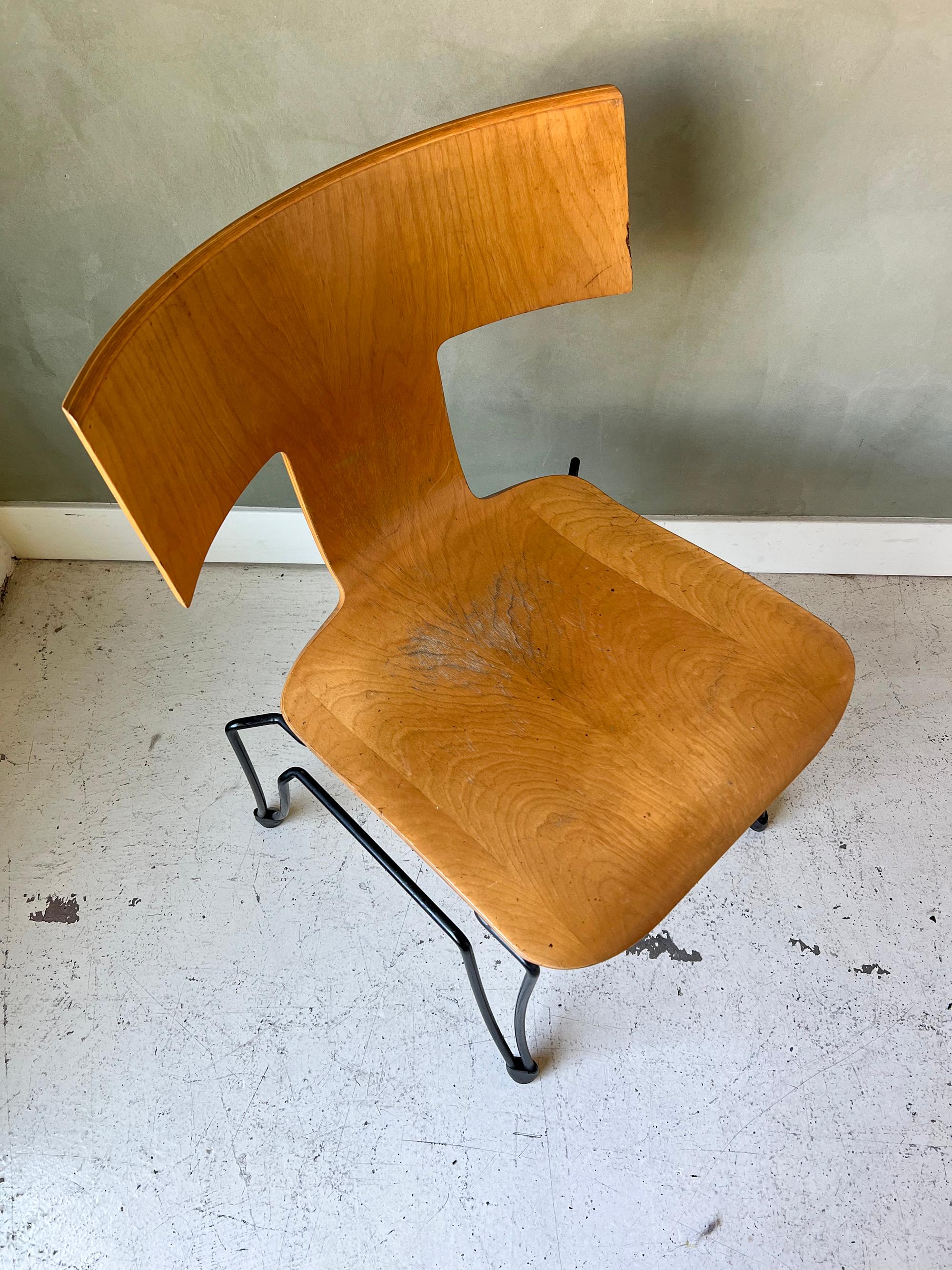 Vintage Anziano Bent Plywood and Iron Chair by John Hutton for Donghia In Fair Condition In Salt Lake City, UT